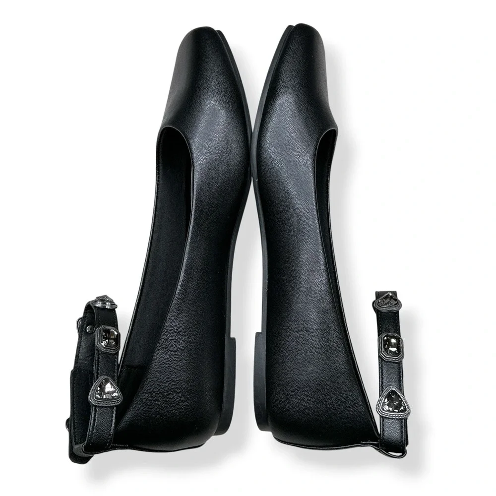 Seychelles Shoes Women 10W Black Ballet Flats Square Toe Diamond Wides NWT